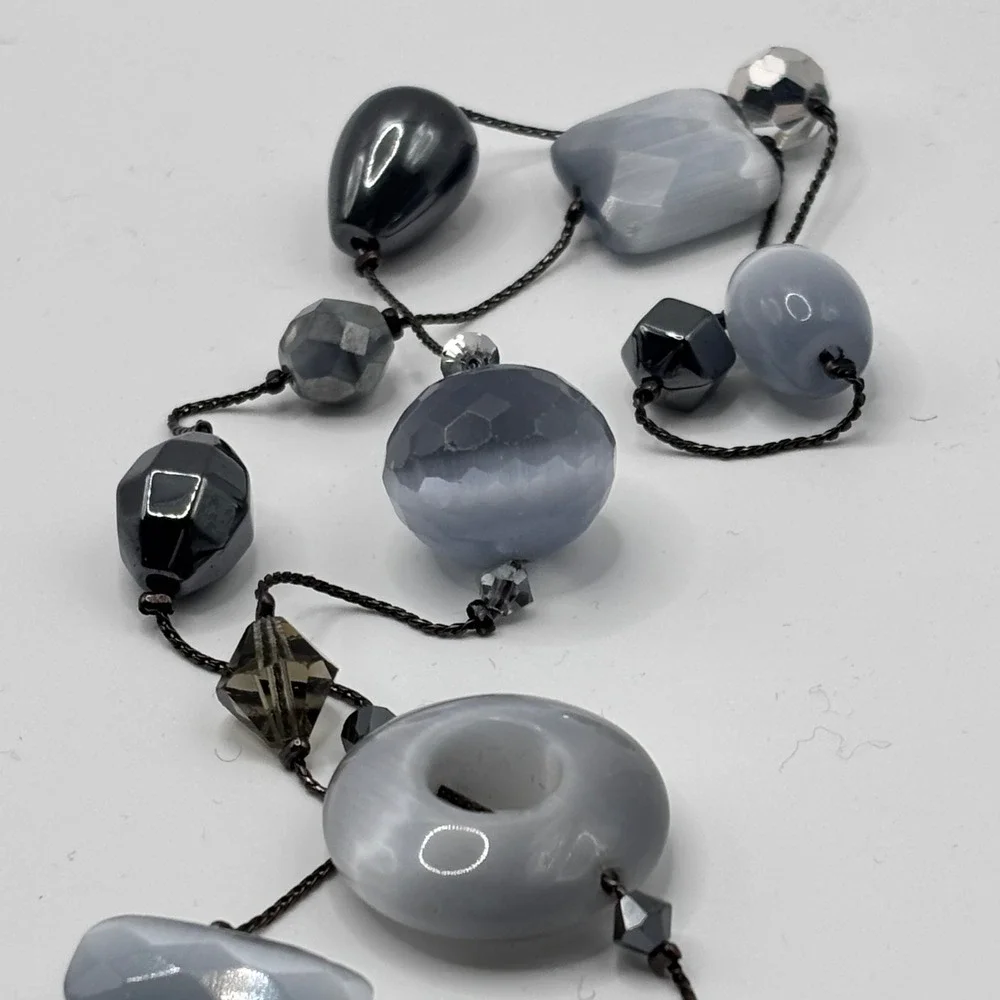 Fairy‎ Goth Beaded Long Double Strand Necklace Dabby Reid Grey Black Glass Resin